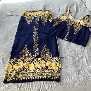 Vintage Blue/Gold Wrap Skirt &  Button Down Tank Set